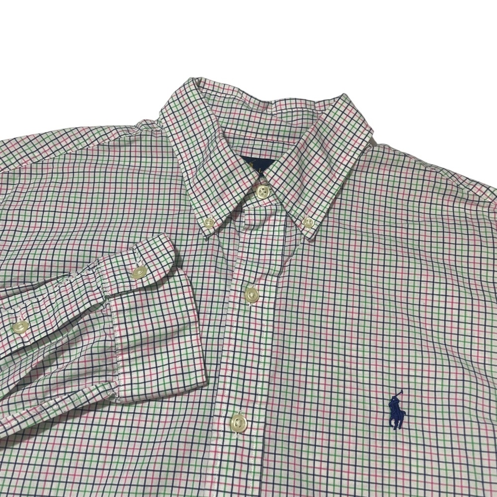 Ralph Lauren Medium White Check Long Sleeve 100%‎ Cotton Mens Shirt